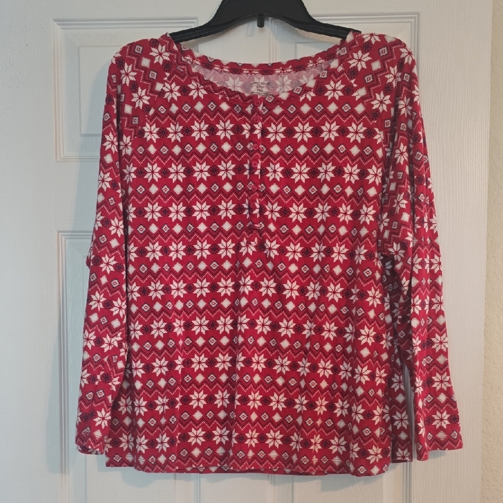 Festive Red and White Long Sleeve Women's Top